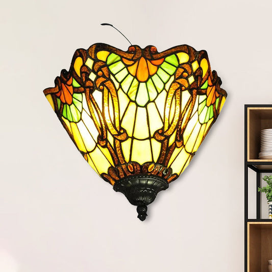 Frendorf | Mehrfarbige nach oben gerichtete Wandleuchte aus Tiffany-Glas, Wandmontageleuchte für zu Hause
