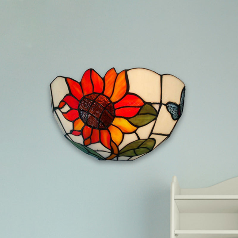 Frendorf | Sonnenblume Wandbeleuchtung mit Schalenform Buntglas Rustikale Tiffany Wandleuchte