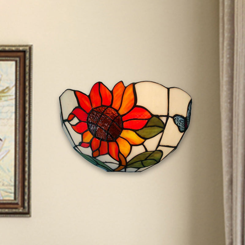 Frendorf | Sonnenblume Wandbeleuchtung mit Schalenform Buntglas Rustikale Tiffany Wandleuchte