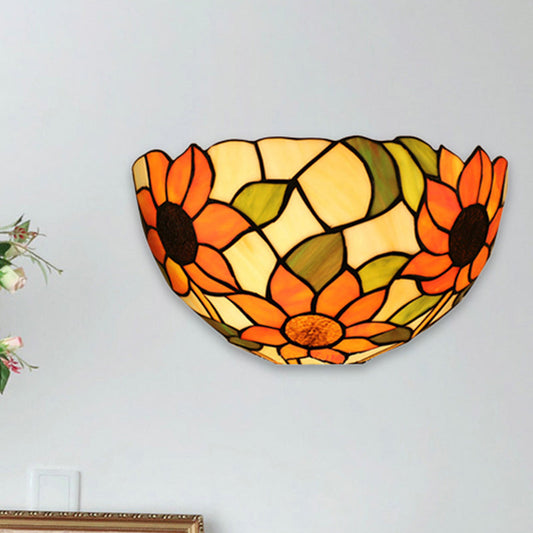 Frendorf | Sonnenblume Wandbeleuchtung mit Schalenform Buntglas Rustikale Tiffany Wandleuchte