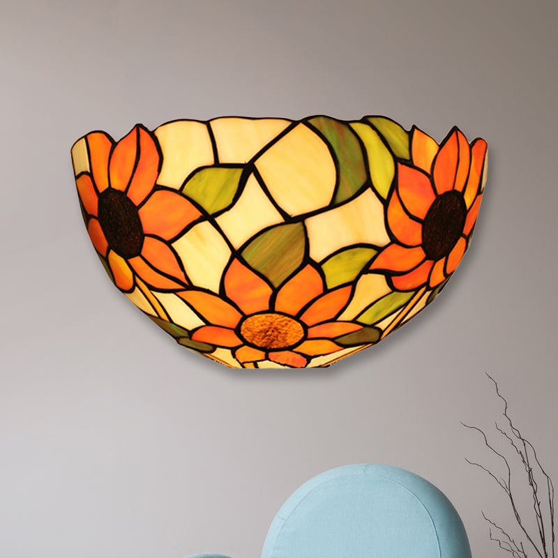 Frendorf | Sonnenblume Wandbeleuchtung mit Schalenform Buntglas Rustikale Tiffany Wandleuchte