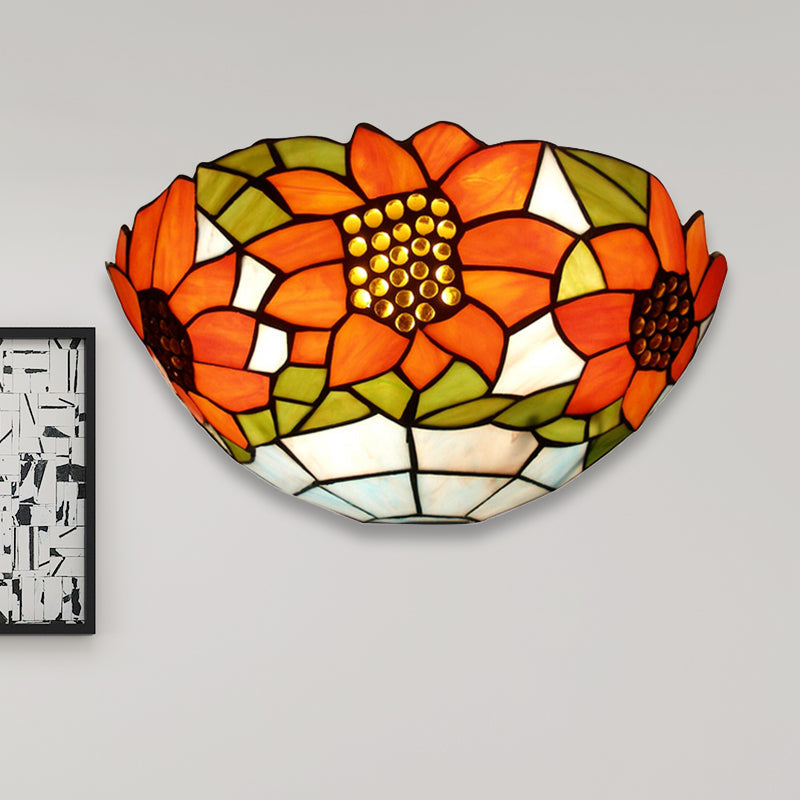 Frendorf | Sonnenblume Wandbeleuchtung mit Schalenform Buntglas Rustikale Tiffany Wandleuchte