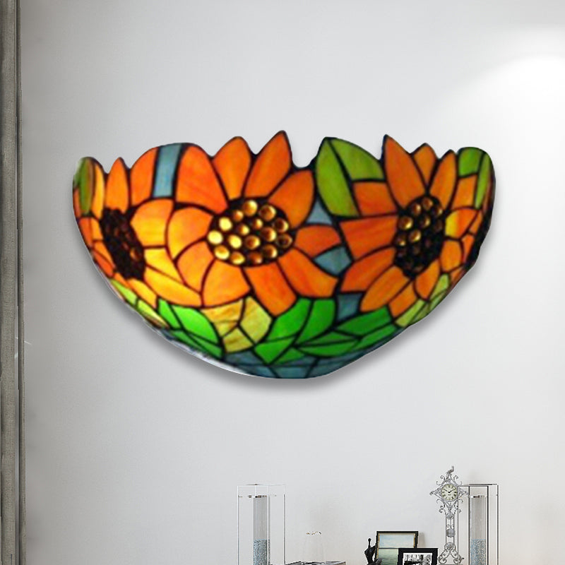 Frendorf | Sonnenblume Wandbeleuchtung mit Schalenform Buntglas Rustikale Tiffany Wandleuchte