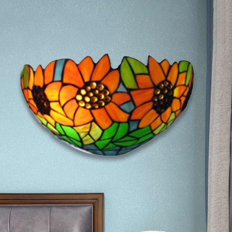 Frendorf | Sonnenblume Wandbeleuchtung mit Schalenform Buntglas Rustikale Tiffany Wandleuchte