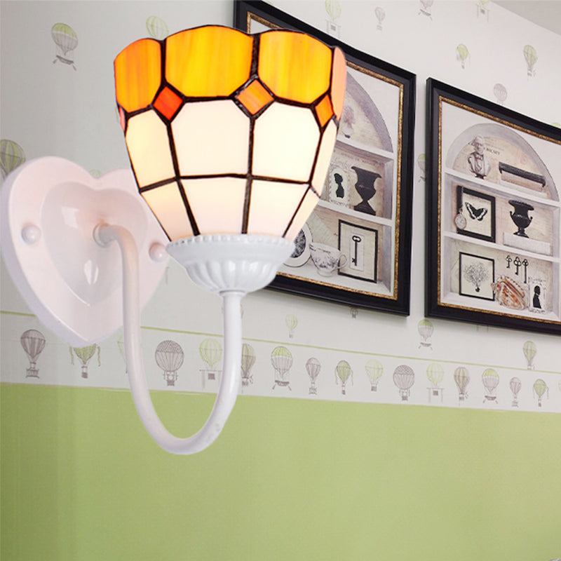 Frendorf | Dome Wandlamp Barok Geel Glas 1 Hoofd Wit/Blauw/Antiek Messing Sconcelamp voor Gang