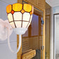 Frendorf | Dome Wandlamp Barok Geel Glas 1 Hoofd Wit/Blauw/Antiek Messing Sconcelamp voor Gang
