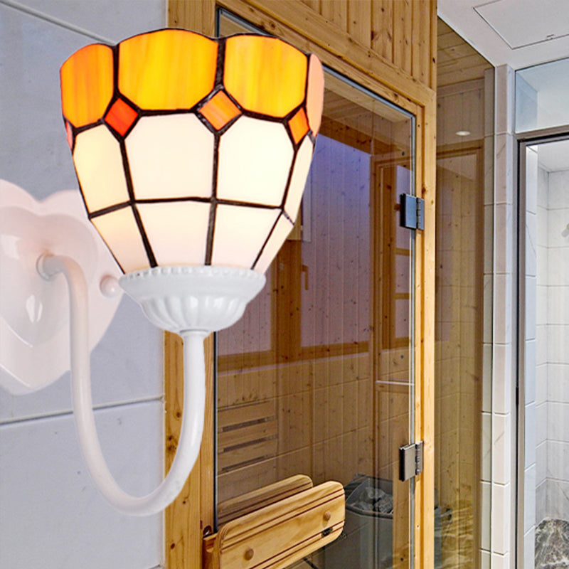 Frendorf | Dome Wandlamp Barok Geel Glas 1 Hoofd Wit/Blauw/Antiek Messing Sconcelamp voor Gang