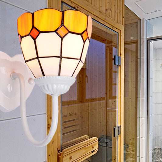 Frendorf | Dome Wandlamp Barok Geel Glas 1 Hoofd Wit/Blauw/Antiek Messing Sconcelamp voor Gang