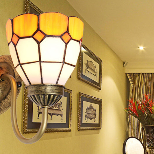 Frendorf | Dome Wandlamp Barok Geel Glas 1 Hoofd Wit/Blauw/Antiek Messing Sconcelamp voor Gang