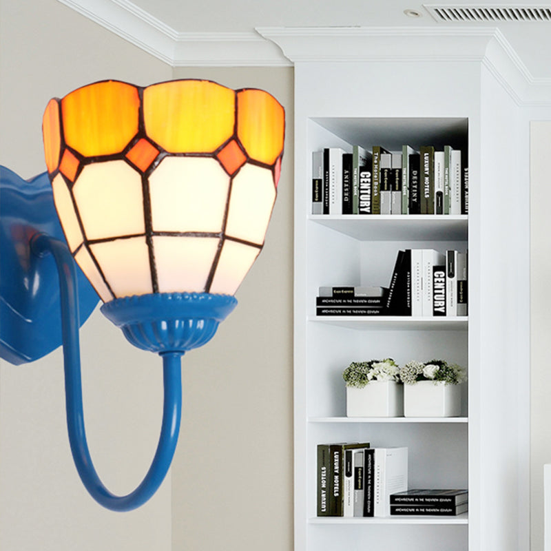 Frendorf | Dome Wandlamp Barok Geel Glas 1 Hoofd Wit/Blauw/Antiek Messing Sconcelamp voor Gang