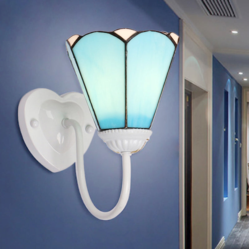 Frendorf | 1 Kop Hal Wandlamp Fixture Mediterraan Wit/Goud/Blauw Sconcelamp met Lily Blauwe Glazen Kap