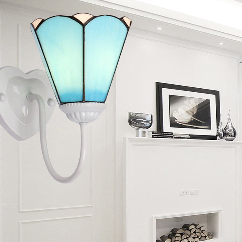 Frendorf | 1 Kop Hal Wandlamp Fixture Mediterraan Wit/Goud/Blauw Sconcelamp met Lily Blauwe Glazen Kap
