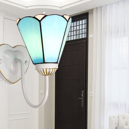Frendorf | 1 Kop Hal Wandlamp Fixture Mediterraan Wit/Goud/Blauw Sconcelamp met Lily Blauwe Glazen Kap