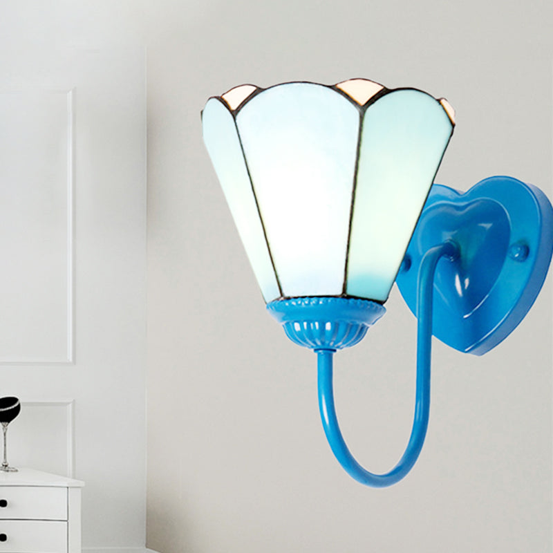 Frendorf | 1 Kop Hal Wandlamp Fixture Mediterraan Wit/Goud/Blauw Sconcelamp met Lily Blauwe Glazen Kap