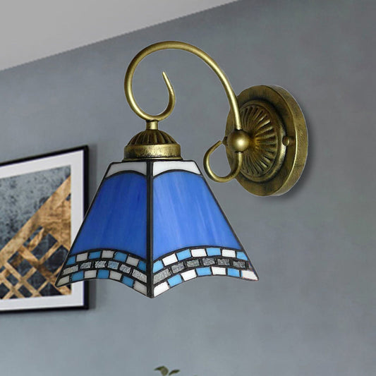 Frendorf | Blaue Pyramid Wandbeleuchtung Nautical Mission 1 Licht Buntglas Wandmontage Licht für Foyer