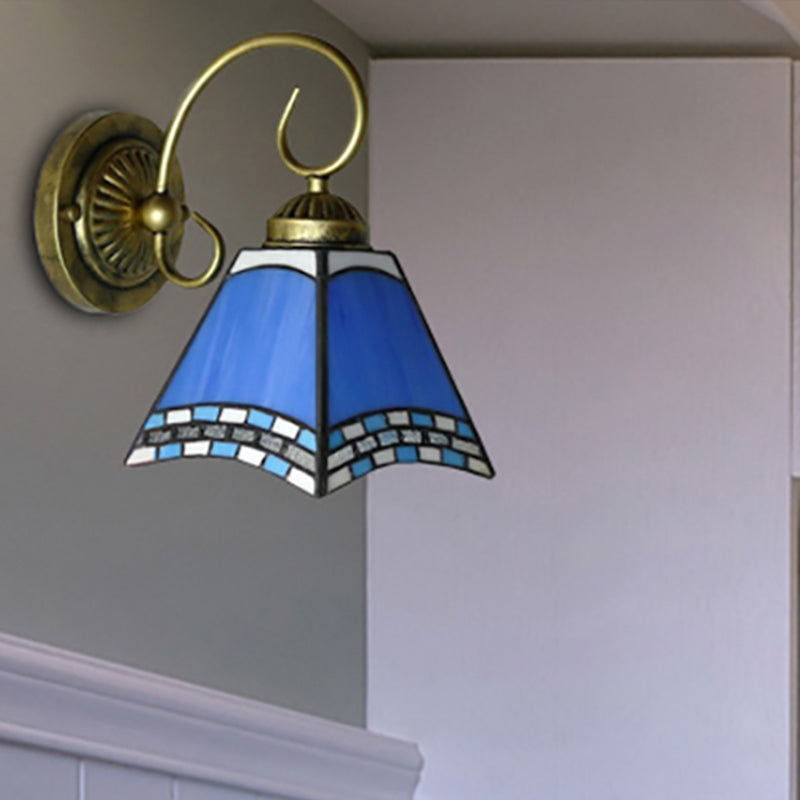 Frendorf | Blaue Pyramid Wandbeleuchtung Nautical Mission 1 Licht Buntglas Wandmontage Licht für Foyer