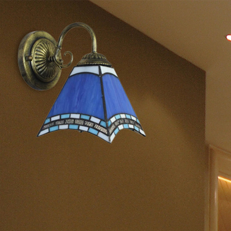 Frendorf | Blaue Pyramid Wandbeleuchtung Nautical Mission 1 Licht Buntglas Wandmontage Licht für Foyer
