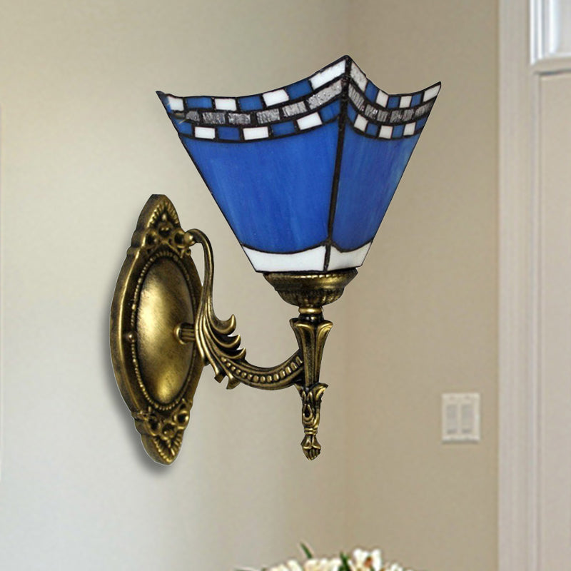 Frendorf | Blaue Pyramid Wandbeleuchtung Nautical Mission 1 Licht Buntglas Wandmontage Licht für Foyer