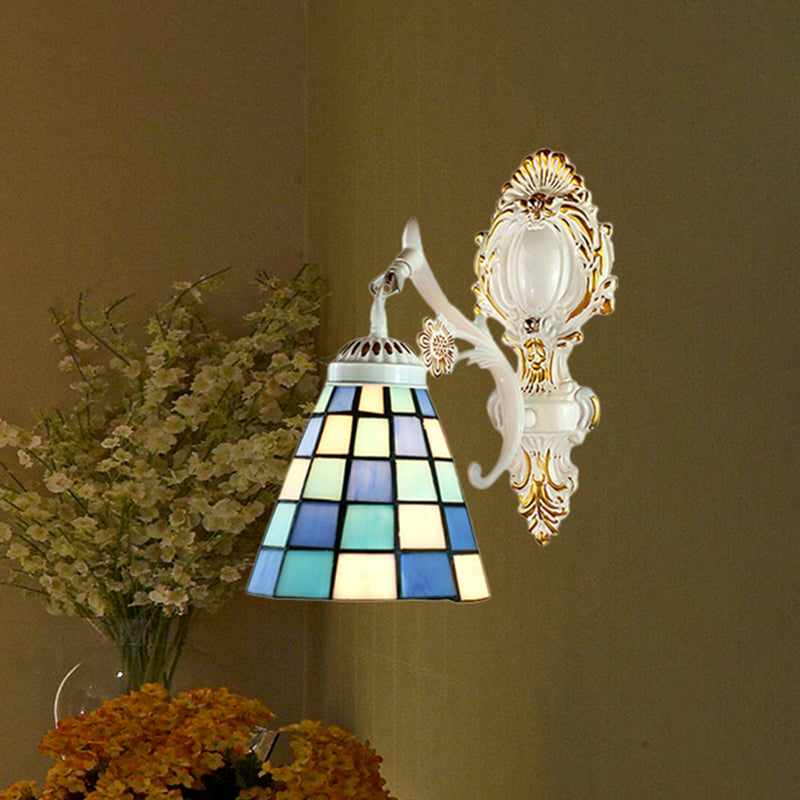 Frendorf | Bell Shade Tiffany Wandleuchte Buntglas 1 Licht Wandschalter Beleuchtung in Weiß