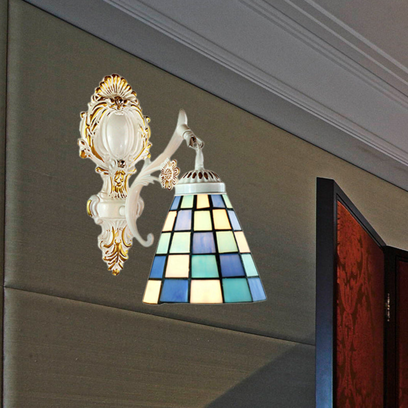 Frendorf | Bell Shade Tiffany Wandleuchte Buntglas 1 Licht Wandschalter Beleuchtung in Weiß
