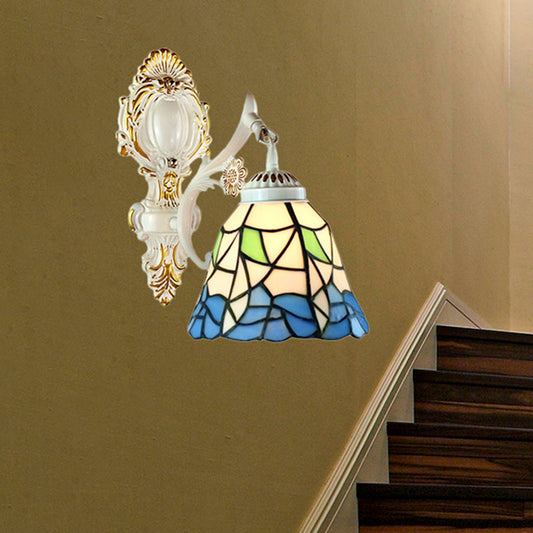 Frendorf | Bell Shade Tiffany Wandleuchte Buntglas 1 Licht Wandschalter Beleuchtung in Weiß