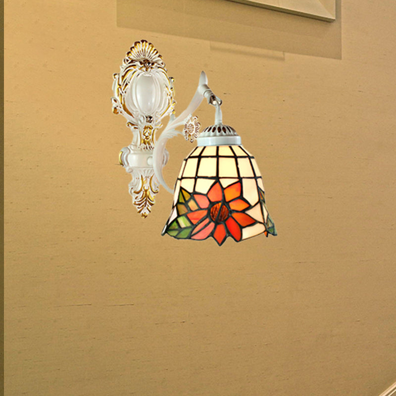 Frendorf | Bell Shade Tiffany Wandleuchte Buntglas 1 Licht Wandschalter Beleuchtung in Weiß