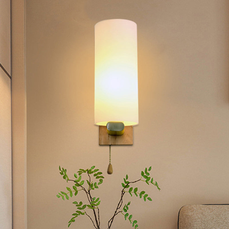 Einfache Röhrenform Wandleuchte Opalglas 1 Glühbirne Weißes Finish Wandlampe für Schlafzimmer Café