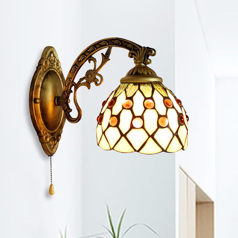 Frendorf | Vintage Dome Wandlamp Gecombineerd Glas Één Licht Mini Wandlamp in Messing