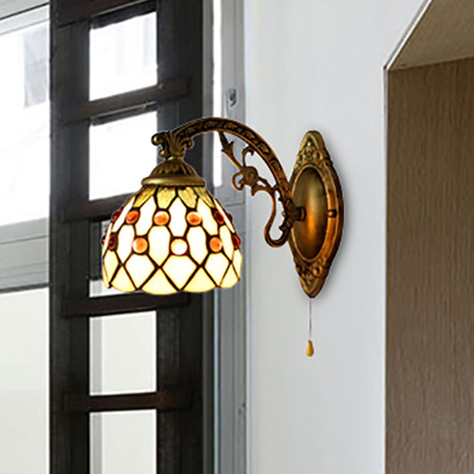Frendorf | Vintage Dome Wandlamp Gecombineerd Glas Één Licht Mini Wandlamp in Messing