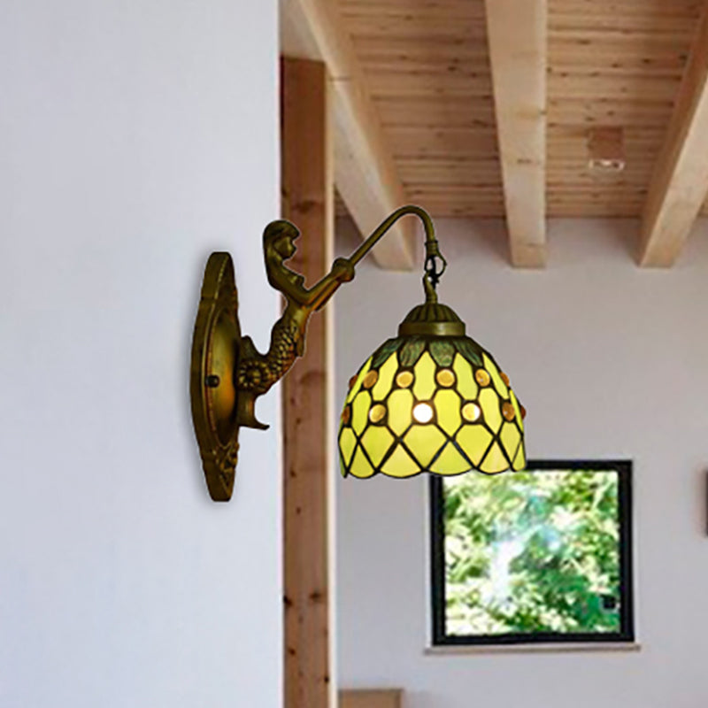Frendorf | Vintage Dome Wandlamp Gecombineerd Glas Één Licht Mini Wandlamp in Messing