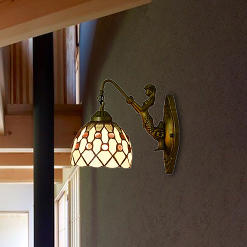 Frendorf | Vintage Dome Wandlamp Gecombineerd Glas Één Licht Mini Wandlamp in Messing