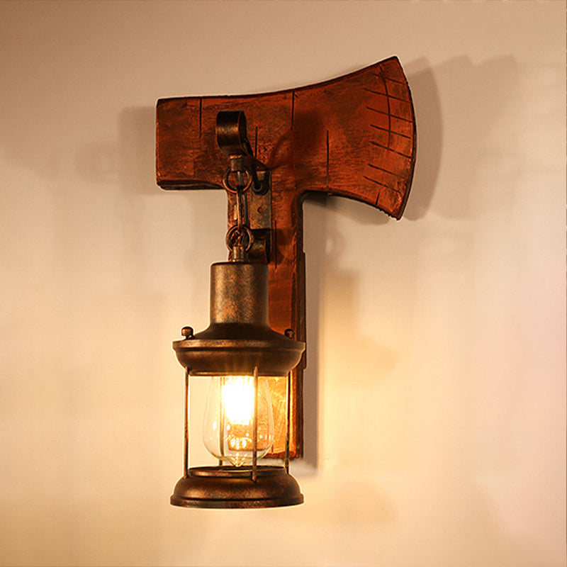 Rust Eins Licht Wandleuchte Küstliche Klare Glas Laterne Beleuchtung Fixture mit Holz Rückplatte