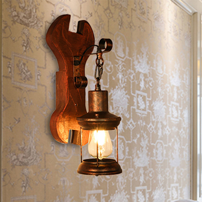 Rust Eins Licht Wandleuchte Küstliche Klare Glas Laterne Beleuchtung Fixture mit Holz Rückplatte