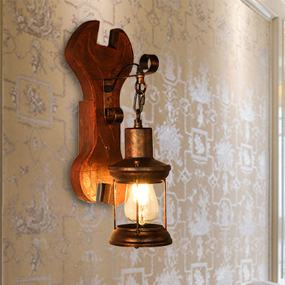 Rust Eins Licht Wandleuchte Küstliche Klare Glas Laterne Beleuchtung Fixture mit Holz Rückplatte