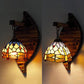Frendorf | Vintage Gewölbte Wandlampe Buntglas 1 Licht Hängende Wandleuchte mit Libellenmuster in Lila/Blau