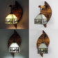 Frendorf | Klein Huis Wandmontage Fixture Tiffany Gevlekt Glas 1 Licht Wandlamp Fixture met Hert en Boom Patroon in Helder/Beige