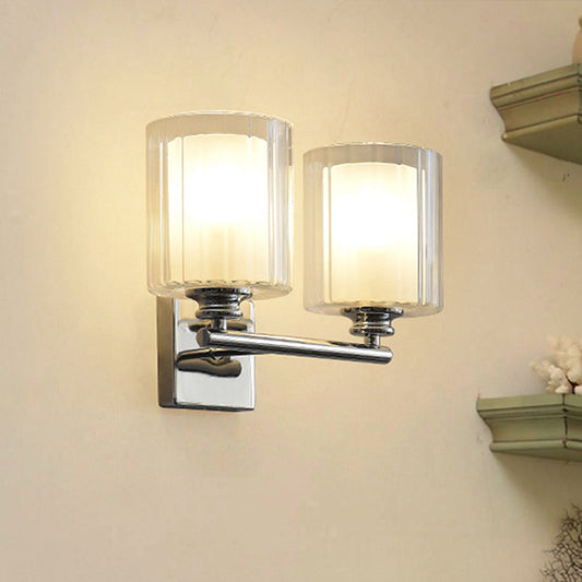 Frendorf | 2er Glühbirnen Wandlampe mit Zylinderglas-Schirm Modernes Wohnzimmer Wandbeleuchtung Fixture in Weiß