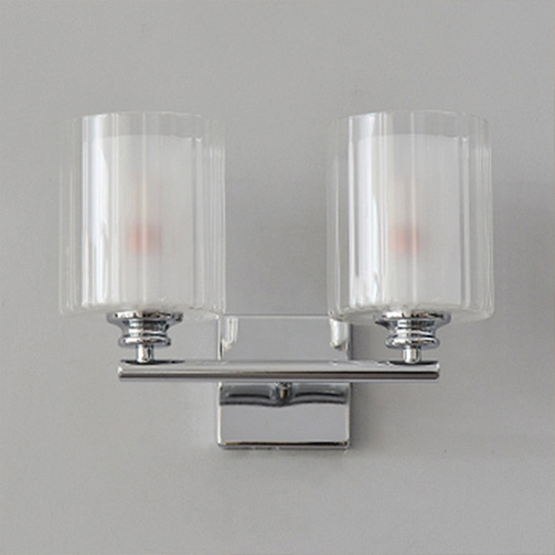 Frendorf | 2er Glühbirnen Wandlampe mit Zylinderglas-Schirm Modernes Wohnzimmer Wandbeleuchtung Fixture in Weiß
