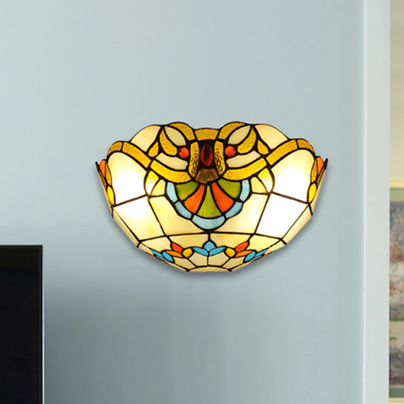 Frendorf | Victorian Bowl Wandbeleuchtung 1 Licht Buntglas Wandleuchte in Mehrfarben für Flur