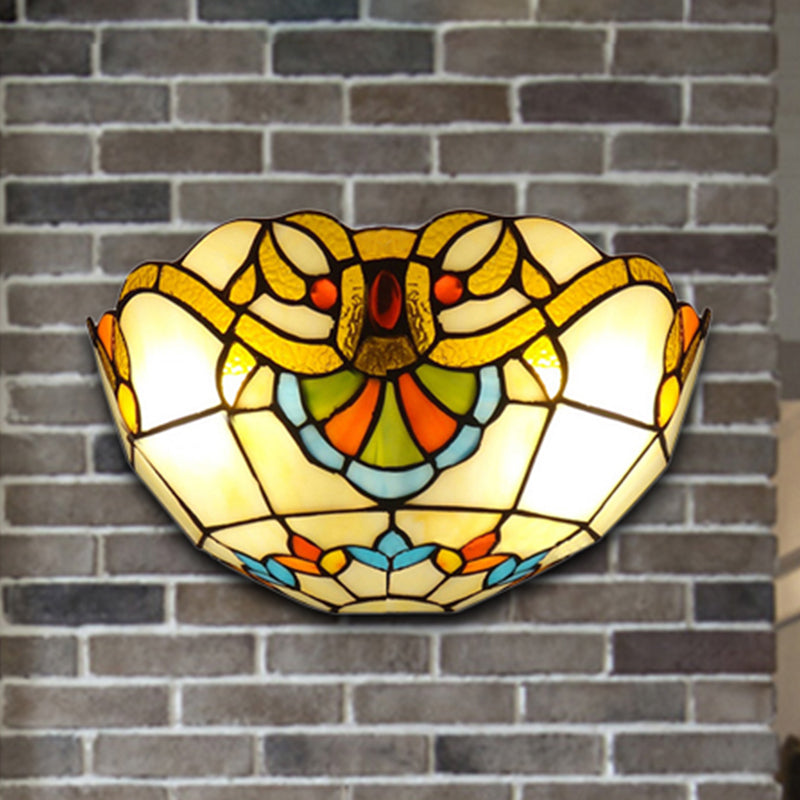 Frendorf | Victorian Bowl Wandbeleuchtung 1 Licht Buntglas Wandleuchte in Mehrfarben für Flur