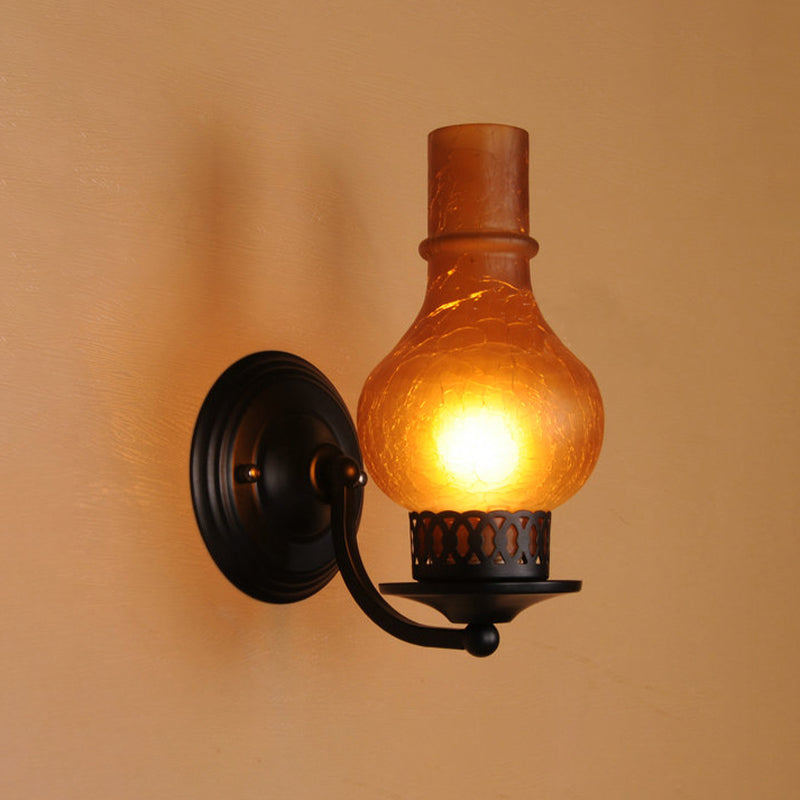Frendorf | 1 Glühbirne Vase Schirm Wandmontierte Lichtarmatur Rustikal Weiß/Amber Spritzglas Beleuchtung für Flur