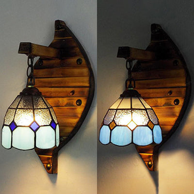Frendorf | Blaue kuppelförmige Wandmontage-Leuchte Tiffany-Stil Bleiglas 1 Licht 6"/5.5" B Wandlicht mit Kette