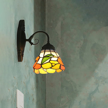 Frendorf | 1 Kopf Pfingstrosen Wandleuchte Viktorianisch Schwarzes Gefärbtes Glas Wandmontage Licht mit Gebogener/gerader Arm