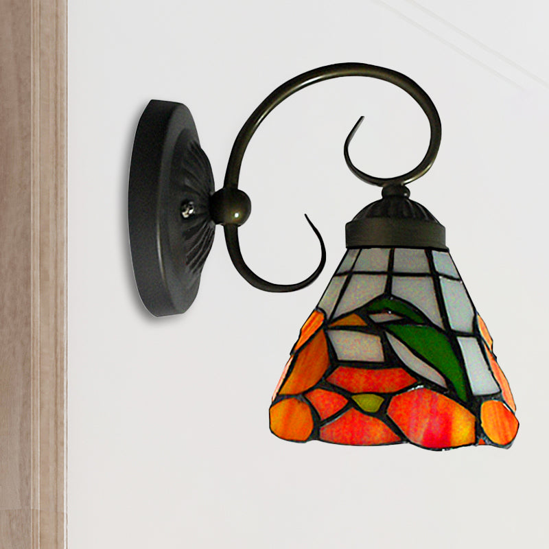 Frendorf | 1 Kopf Pfingstrosen Wandleuchte Viktorianisch Schwarzes Gefärbtes Glas Wandmontage Licht mit Gebogener/gerader Arm