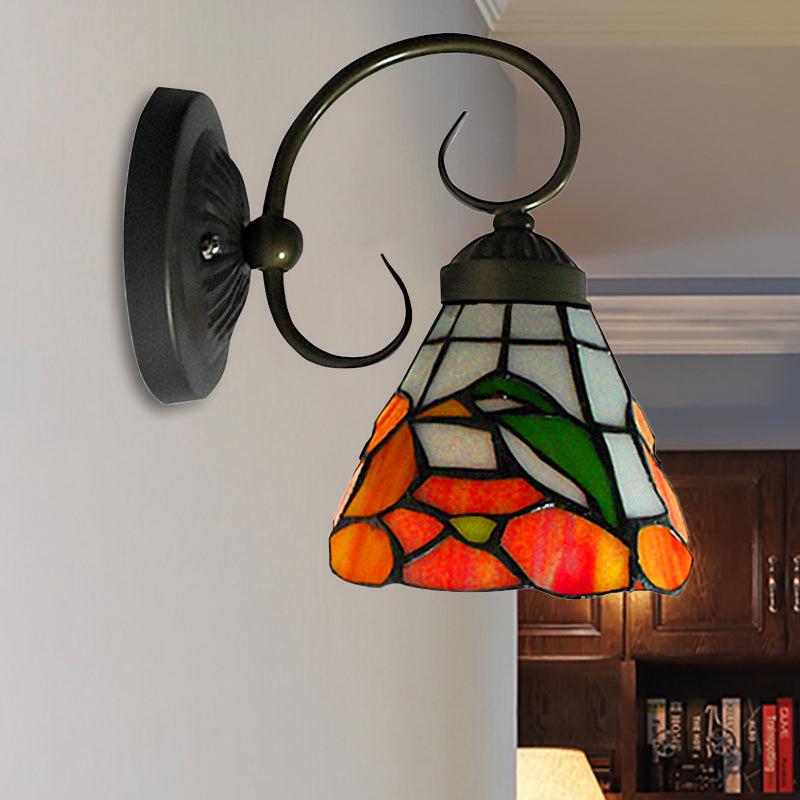 Frendorf | 1 Kopf Pfingstrosen Wandleuchte Viktorianisch Schwarzes Gefärbtes Glas Wandmontage Licht mit Gebogener/gerader Arm