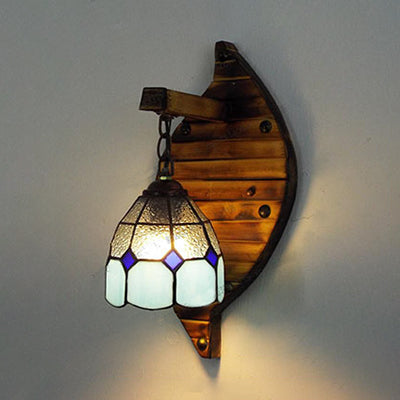 Frendorf | Blaue kuppelförmige Wandmontage-Leuchte Tiffany-Stil Bleiglas 1 Licht 6"/5.5" B Wandlicht mit Kette