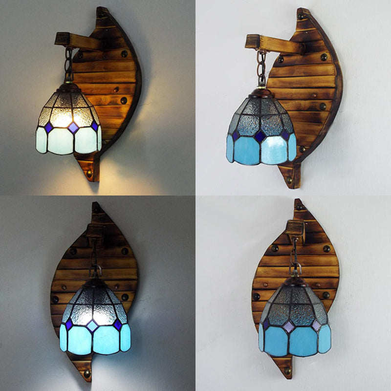 Frendorf | Blaue kuppelförmige Wandmontage-Leuchte Tiffany-Stil Bleiglas 1 Licht 6"/5.5" B Wandlicht mit Kette