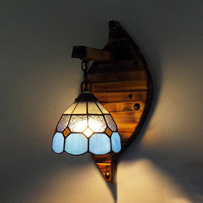 Frendorf | Blaue kuppelförmige Wandmontage-Leuchte Tiffany-Stil Bleiglas 1 Licht 6"/5.5" B Wandlicht mit Kette