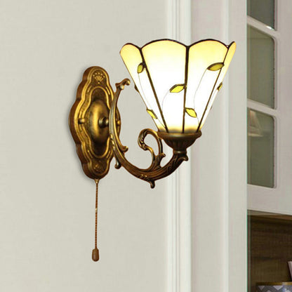 Frendorf | Beige Conical Wall Lighting with Leaf Design Vintage Rustic Single Light Wall Lamp