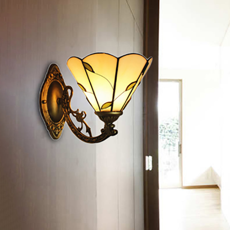Frendorf | Beige Conical Wall Lighting with Leaf Design Vintage Rustic Single Light Wall Lamp